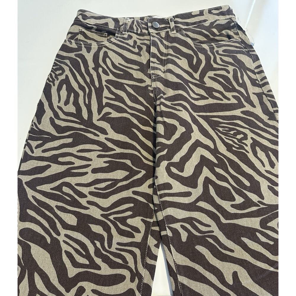 RSQ Tillys Jeans Women’s Sz 30 Brown Zebra Hi Rise Baggy Loose Denim NWT Casual